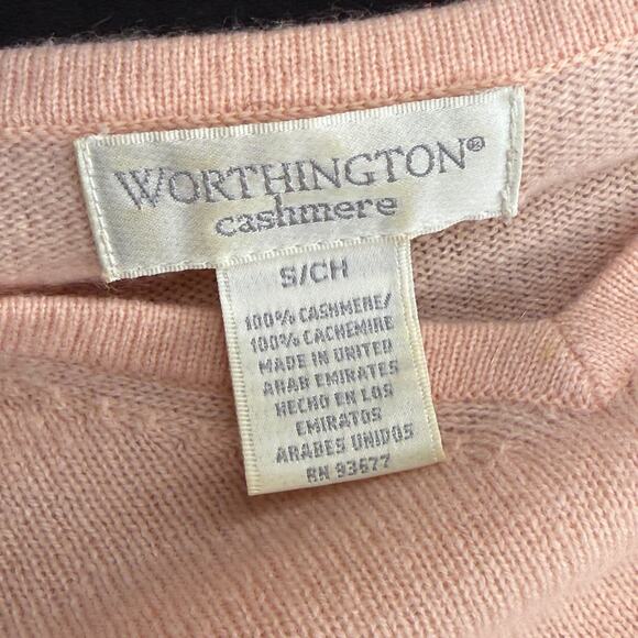 Worthington 100% Cashmere Sweater Women’s Small Blush Peach V-Neck 3/4 Sleeve - Picture 7 of 8